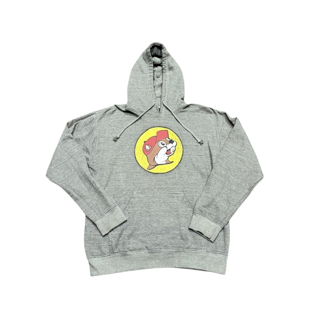 Buc-ees Hoodie Mens M‎ Unisex Gray Fleece Lined Graphic Logo Travel Vacation